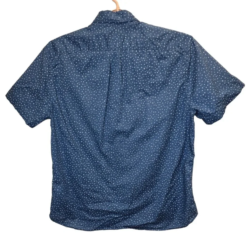 J. Crew Men's Blue Circle Print Casual Button Down Short Sleeve Shirt L